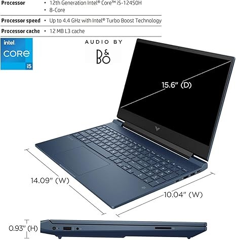 HP Victus 15.6 i5 Gaming Laptop, 15.6" FHD 1920*1080 144Hz, Intel Core i5-12450H, NVIDIA GeForce RTX 3050, 16GB RAM, 1TB SSD, Backlit KB, Touchpad, SD Card Reader, Webcam, HDMI, Wi-Fi 6, W11 H, Blue
