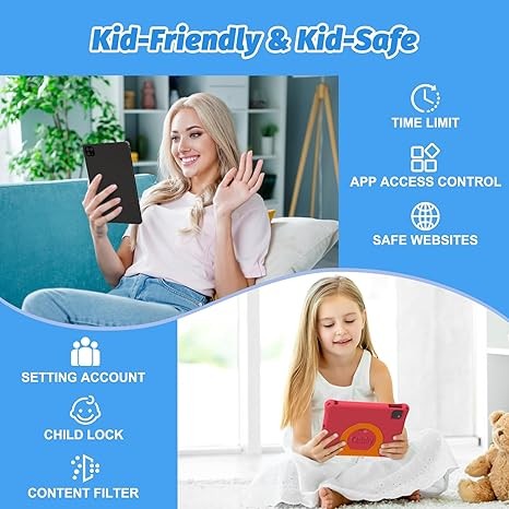 Kids Tablet 11 Inch Tablet for Kids Android 14 Toddler Tablet Octa-Core 8GB+64GB 8000mAh Battery Children Tablet with EVA Case, YouTube, WiFi 6, Parental Control, GMS, Rose Red