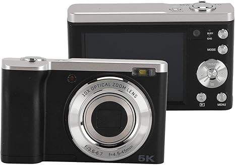 5K Digital Camera, 10x Optical Zoom Retractable Lens 16MP Front 12MP Rear 6 Axis Anti Shake Autofocus Selfie Vlogging Camera with, Portable YouTube Point Shoot Camera