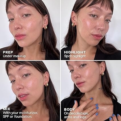 Saie Mini Glowy Super Gel Lightweight Illuminator - Luminizer + Makeup Primer for Glowing Skin - Enriched with Vitamin C + Hydrating Squalane Oil - Starglow (0.5 oz)