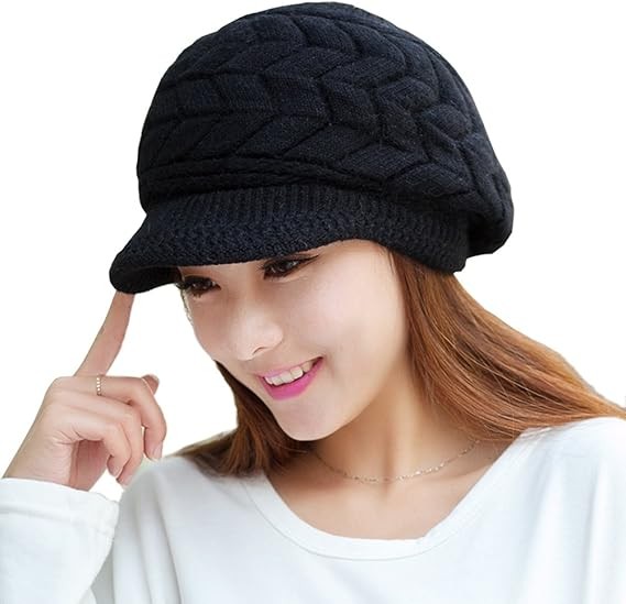 HINDAWI Women Winter Warm Knit Hat Wool Snow Ski Caps with Visor