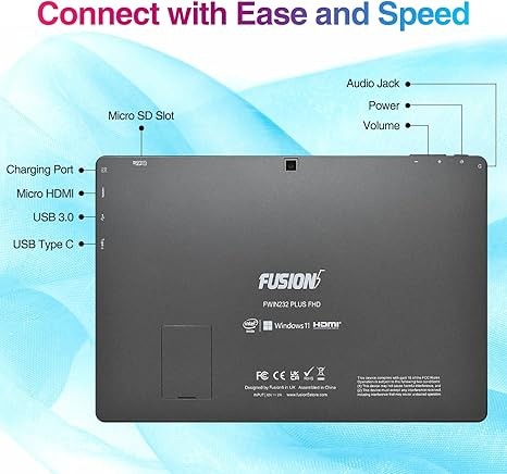 Fusion5 10.1" Windows 11 Tablet PC - FWIN232 Plus Ultra Slim Windows Tablet Computer - 8GB RAM, Full HD 10 Inch Display, 5G WiFi, Quad-Core CPU, USB 3.0, Micro HDMI, Dual Cameras, Bluetooth