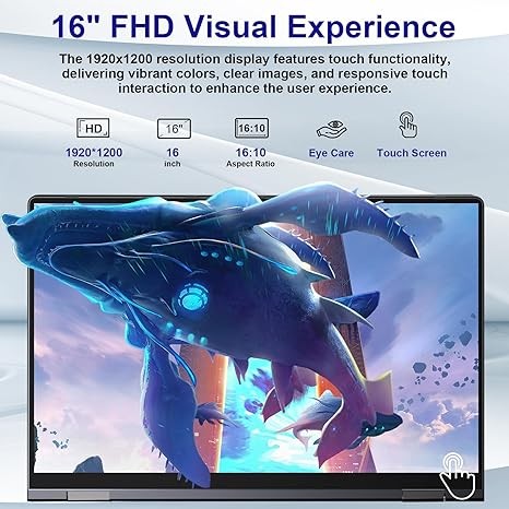 jumper 2 in 1 Laptop, 16 inch Convertible Laptop Computer with IPS FHD 360 Degree Touchscreen, 640GB Storage, 16GB RAM, Fingerprint Reader, Backlit Keyboard, Celeron N5095, 53.2WH