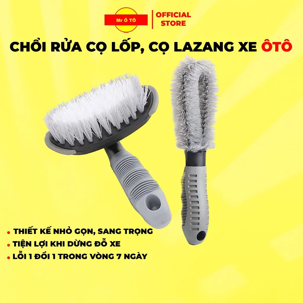 Combo Chổi Cọ Rửa Vành Lazang và Bàn Chải Vệ Sinh Bánh Xe Ô Tô Tiện Lợi Chuyên Nghiệp MR.ÔTÔ BCC001