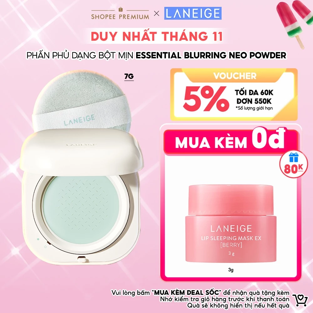 Phấn phủ dạng bột mịn Laneige Neo Essential Blurring Finish Powder 7G
