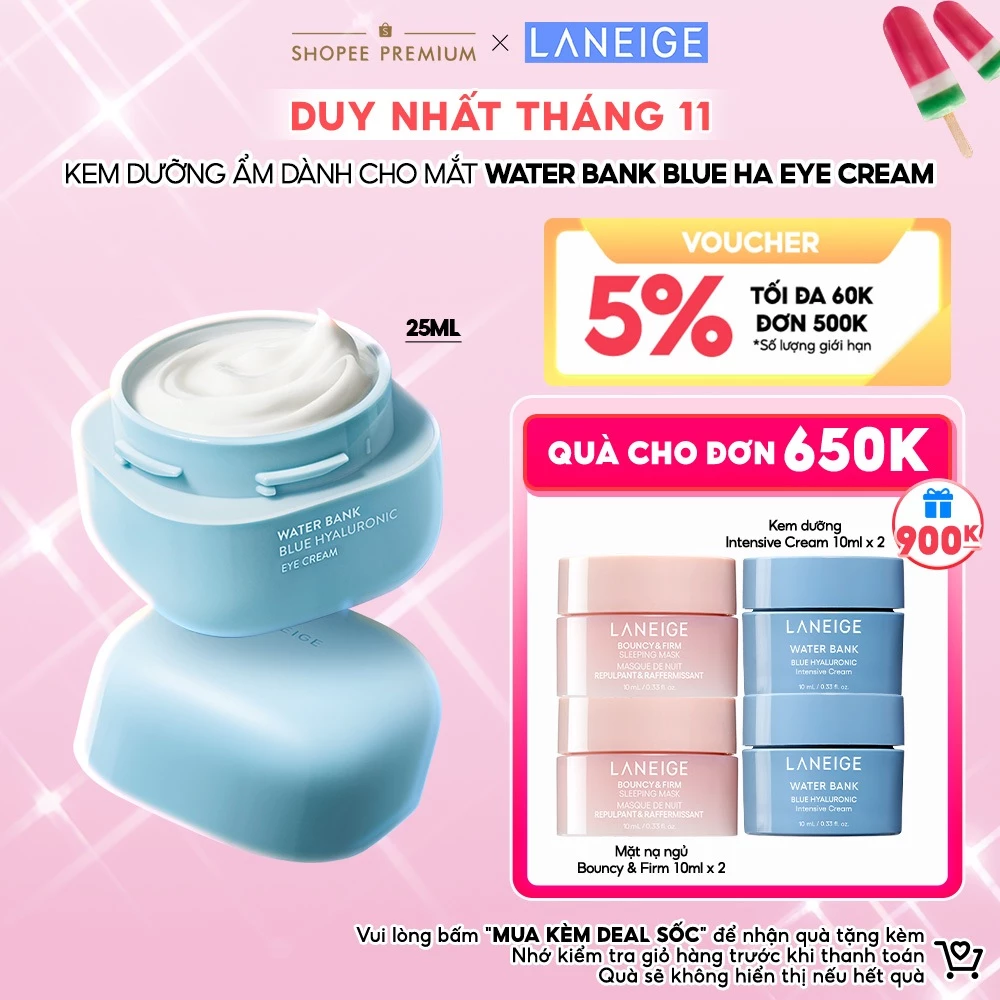 Kem Mắt Dưỡng Ẩm Laneige Water bank Blue HA Eye Cream 25mL Giảm Thâm & Nếp Nhăn