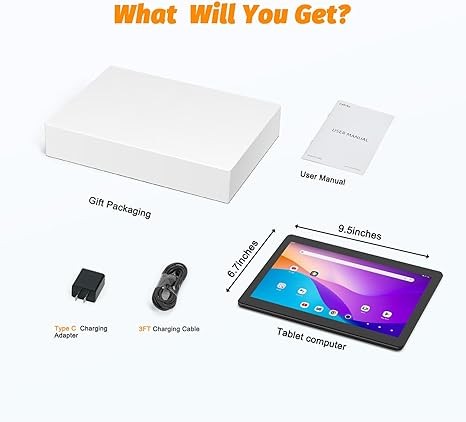 10.1 inch Android 14 Tablet, Budget-Friendly Tablet with Quad-Core CPU, 4GB RAM, Up to 256GB Expandable Storage, WiFi 6 & Bluetooth 5.2, Dual Cameras 5000mAh Battery, Affordable Choice for Basic Usage