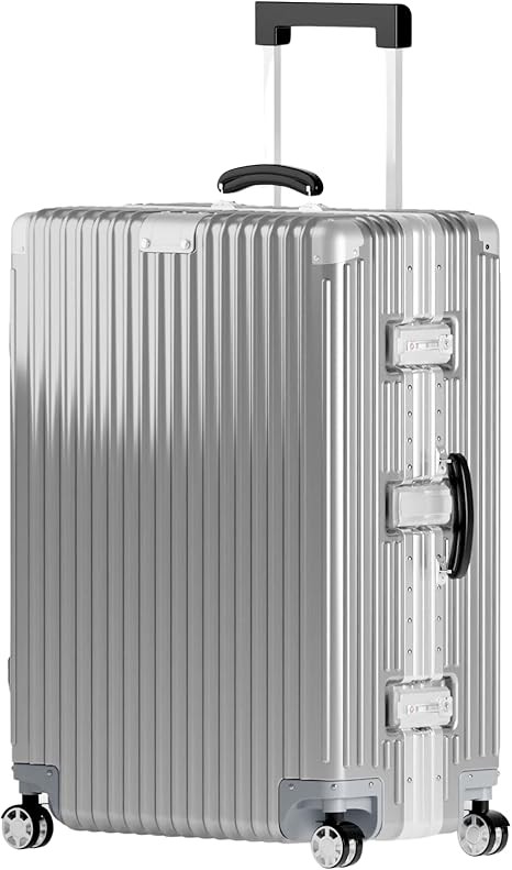 KARGO 29" Check-In Luggage - Silver Polycarbonate Hard Shell Suitcase with Aluminum Corners, Smooth-Rolling Wheels, Leather Handle, Aluminum Frame, Zipperless TSA Lock (Check-In 29 Inch)