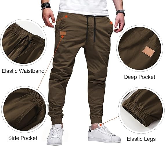 JMIERR Mens Casual Joggers Pants - Cotton Drawstring Chino Cargo Pants Hiking Outdoor Twill Track Jogging Sweatpants Pants