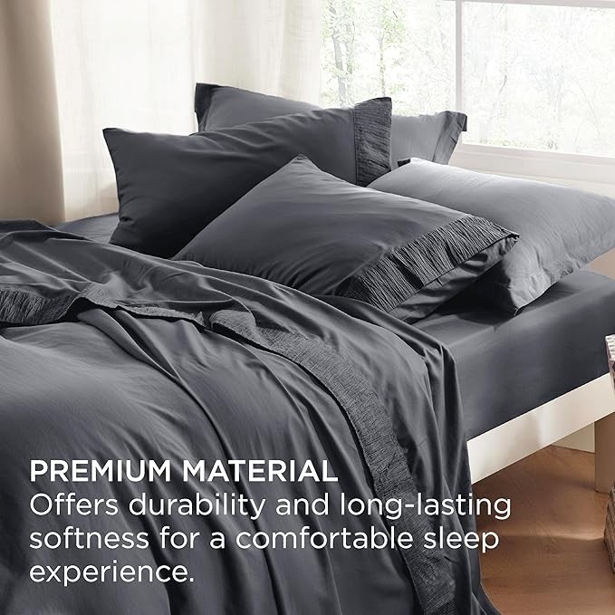 Bedsure Queen Sheet Set - 4 Pieces Soft Queen Size Sheets - Breathable & Cooling - Hotel Luxury - Easy Care Polyester Microfiber Bedding for Women, Men, Dark Grey