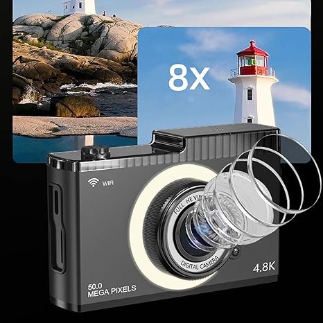 Digital Camera, HD 1080P Kids Camera with MP3 Player Various Filters Beautify Frames, Lanyard, 48MP, 2.4in Screen, 8X Zoom Anti Shake, Pocket Digital Camera for Travel Photography