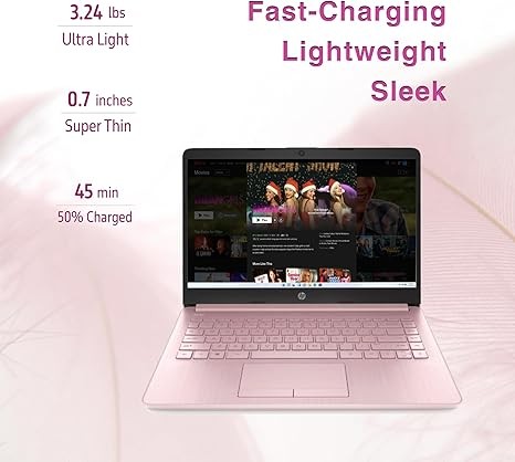 HP Premium Stream 14" HD BrightView Laptop, Intel Celeron N4120, 16GB RAM, 64GB eMMC Storage, UHD Graphics, HD Webcam, 1 Year Office 365, Bluetooth, WiFi, HDMI, Win 11s, Pink, 32GB Hotface USB Card