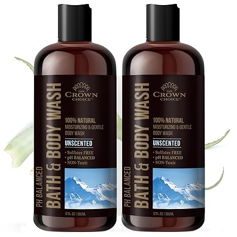 Natural Body Wash for Women, Men & Kids - Fragrance Free Body Wash - 12oz pH 5.5-Best pH Balance-Liquid Soap for All Skin Types-Moisturizing Sulfate & Chemical Free Shower / Bath Liquid Gel (2 PK)
